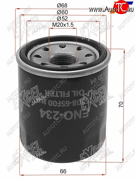 459 р. Фильтр масляный NISSAN QG#, MR20DE, QR20,25, SR20,VQ 20,25, HR#                                      EXCEL JAPAN ENO-234  с доставкой в г. Вологда