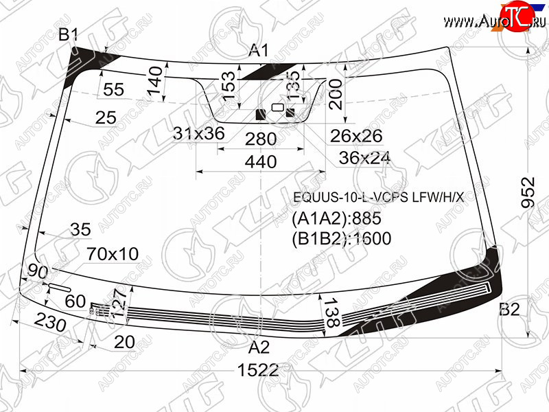 13 199 р. Стекло лобовое (Обогрев щеток Датчик дождя) Hyundai Equus 10-13 XYG EQUUS-10-L-VCPS LFW/H/X  с доставкой в г. Вологда