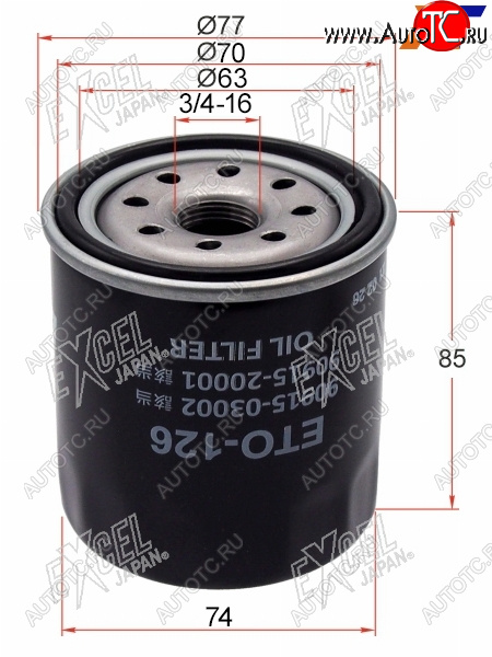 429 р. Фильтр масляный TOYOTA 1GFE,#JZ#,1,2MZFE 92-                                                         EXCEL JAPAN ETO-126  с доставкой в г. Вологда