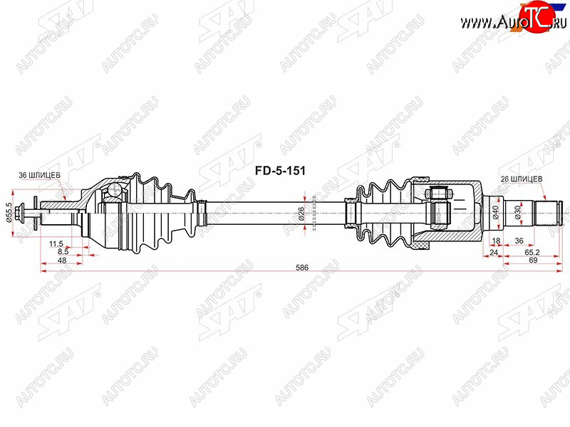 4 949 р. Вал приводной левый FORD C-MAXFOCUS II 05-11 SAT FD-5-151  с доставкой в г. Вологда
