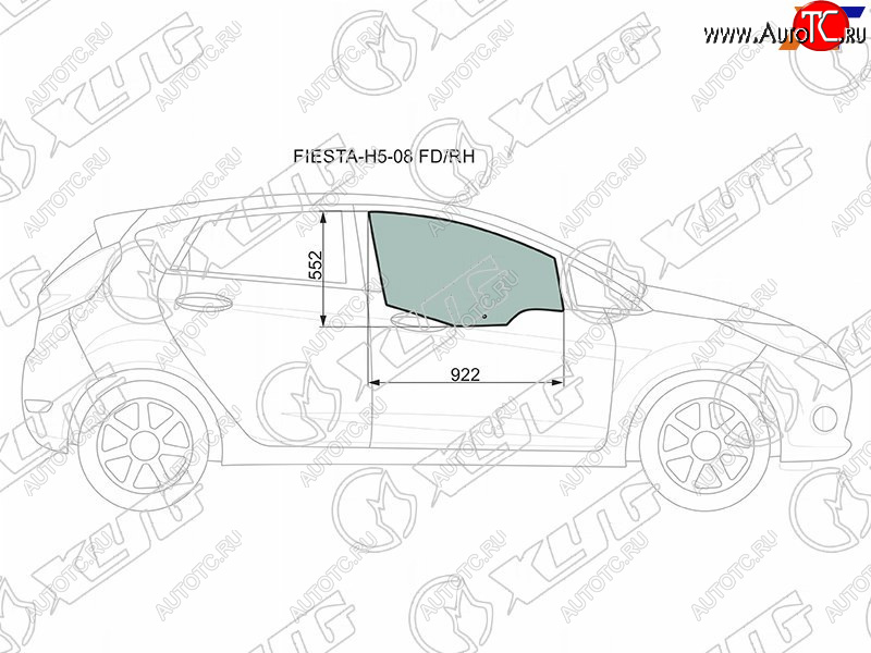 3 299 р. Стекло переднее правое опускное FORD FIESTA 5D 08- XYG FIESTA-H5-08 FD/RH, fiestah508fdrh XYG FIESTA-H5-08 FD/RH  с доставкой в г. Вологда