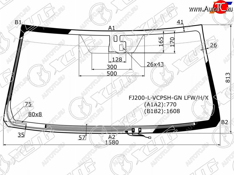 7 599 р. Стекло лобовое (Обогрев щеток Датчик дождя) Toyota Land Cruiser (J200) 07-15  Lexus LX 07-15 XYG FJ200-L-VCPSH-GN LFW/H/X  с доставкой в г. Вологда