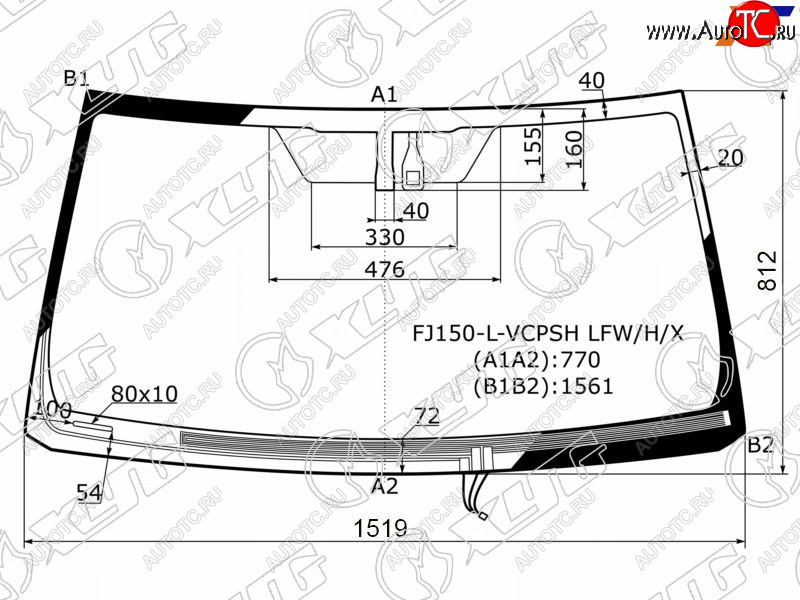 7 999 р. Стекло лобовое (Обогрев щеток Датчик дождя) Toyota Land Cruiser Prado (J150) 09-20  Lexus GX 02-19 XYG FJ150-L-VCPSH LFW/H/X  с доставкой в г. Вологда