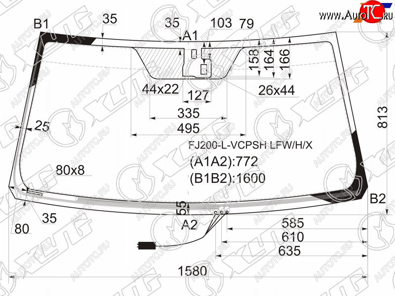 7 599 р. Стекло лобовое (Обогрев щеток Датчик дождя) Toyota Land Cruiser (J200) 07-15  Lexus LX 07-15 XYG FJ200-L-VCPSH LFW/H/X  с доставкой в г. Вологда