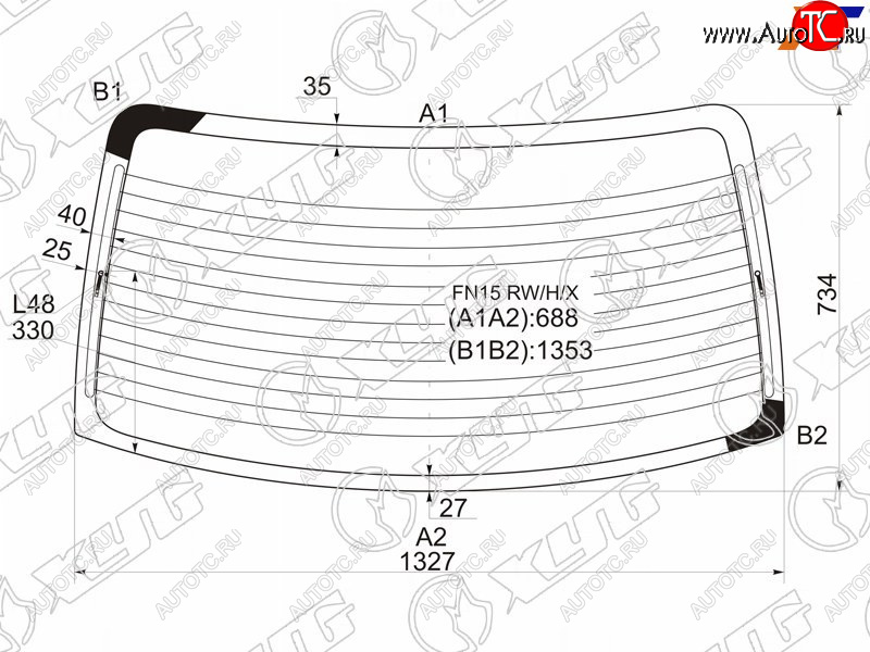 7 549 р. Стекло заднее (Цвет зеленый Обогрев) Nissan Almera 95-00  Sunny 95-99  Pulsar 95-00 XYG FN15 RW/H/X  с доставкой в г. Вологда