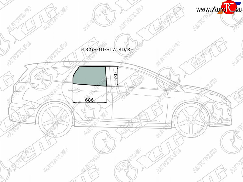 2 789 р. Стекло боковое опускное (Сзади Справа Цвет зеленый) Ford Focus 10-19 XYG FOCUS-III-STW RD/RH  с доставкой в г. Вологда