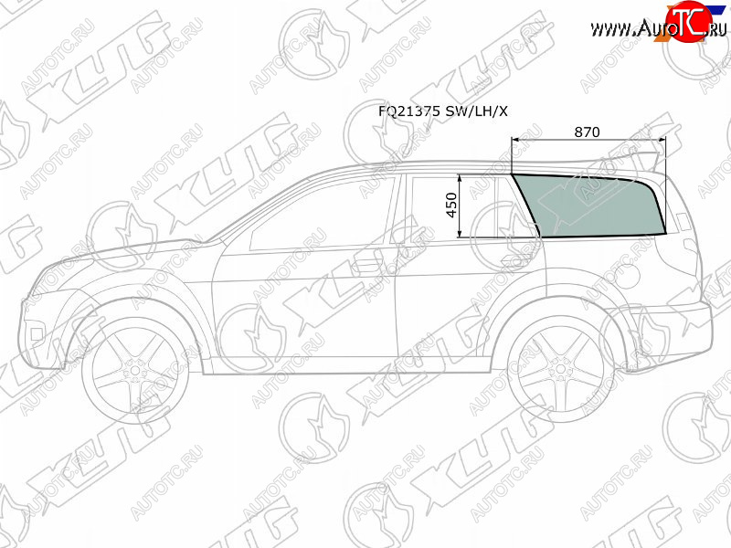 3 999 р. Стекло кузова боковое (не опускное) (Слева Цвет зеленый) Great Wall Hover 05-10  Hover H3 10-16  XYG FQ21375 SW/LH/X  с доставкой в г. Вологда