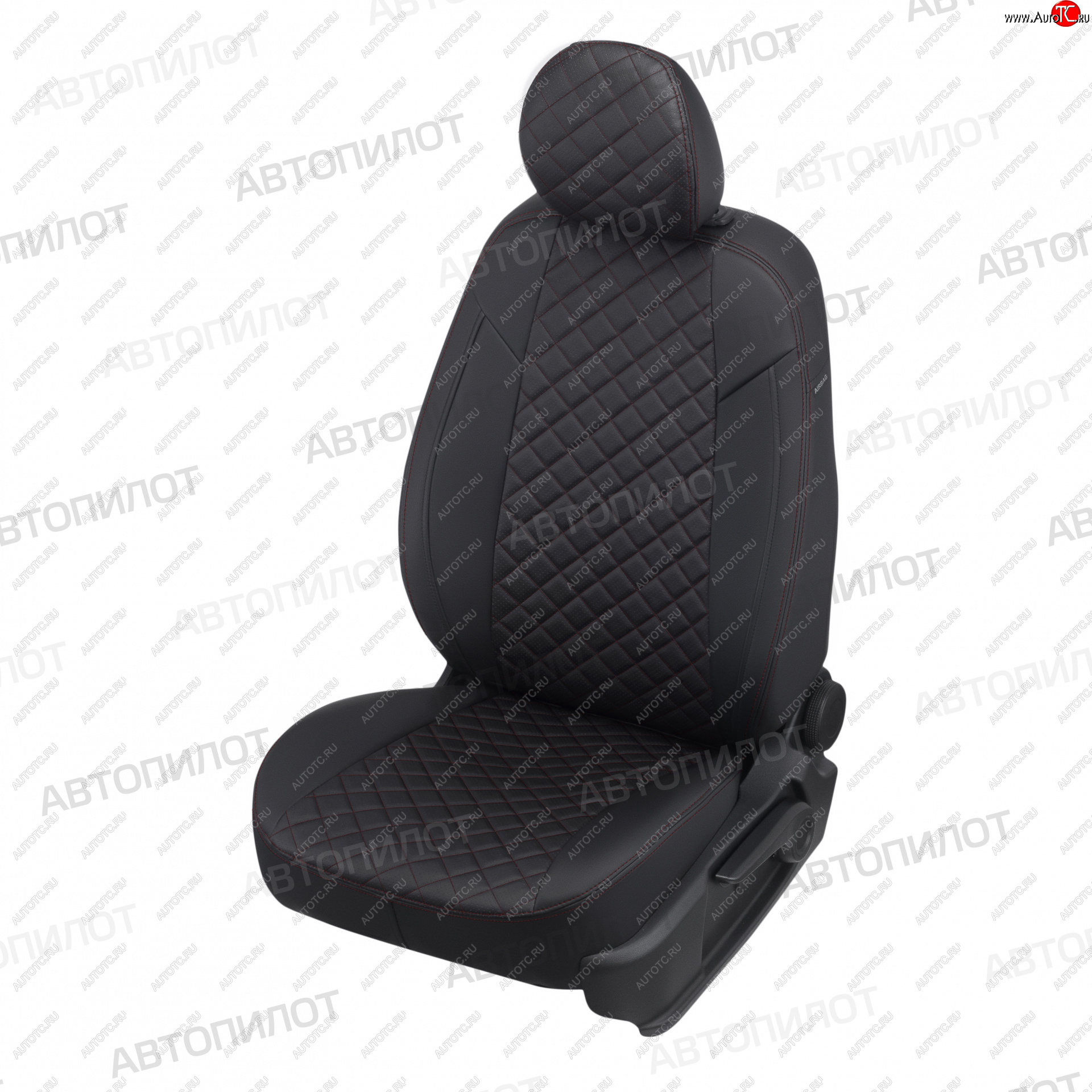 8 499 р. Чехлы сидений (экокожа) Автопилот Ромб  Chevrolet Aveo ( T200,  T250) (2003-2011), Ravon Nexia R3 (2016-2020) (черный/красная строчка)  с доставкой в г. Вологда