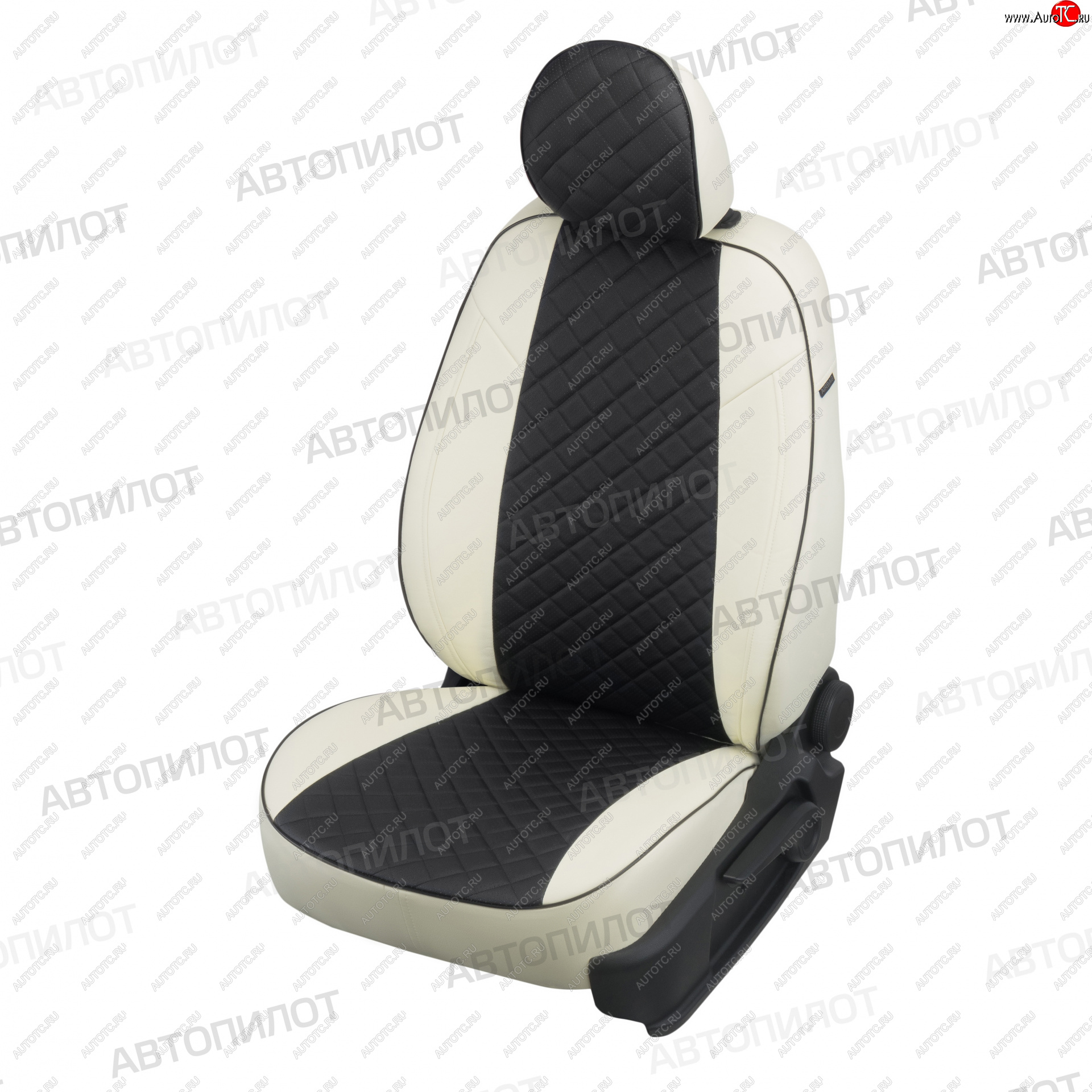 8 749 р. Чехлы сидений (экокожа) Автопилот Ромб Hyundai Elantra HD (2006-2011) (белый/черный)  с доставкой в г. Вологда