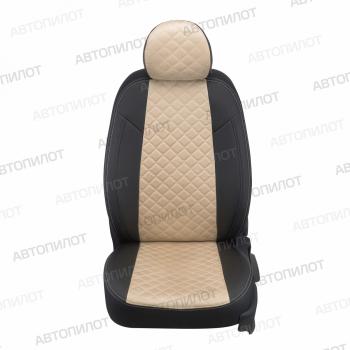 8 499 р. Чехлы на сиденье Алькантара ромб (раздел. 40/60 экокожа) Автопилот Volkswagen Polo 5 седан рестайлинг (2015-2020) (черный/бежевый)  с доставкой в г. Вологда. Увеличить фотографию 4