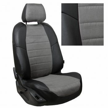 13 199 р. Чехлы на сиденья Алькантара (8 мест сплош. экокожа) Автопилот Volkswagen Caravelle T5 дорестайлинг (2002-2009) (черный/серый)  с доставкой в г. Вологда. Увеличить фотографию 2