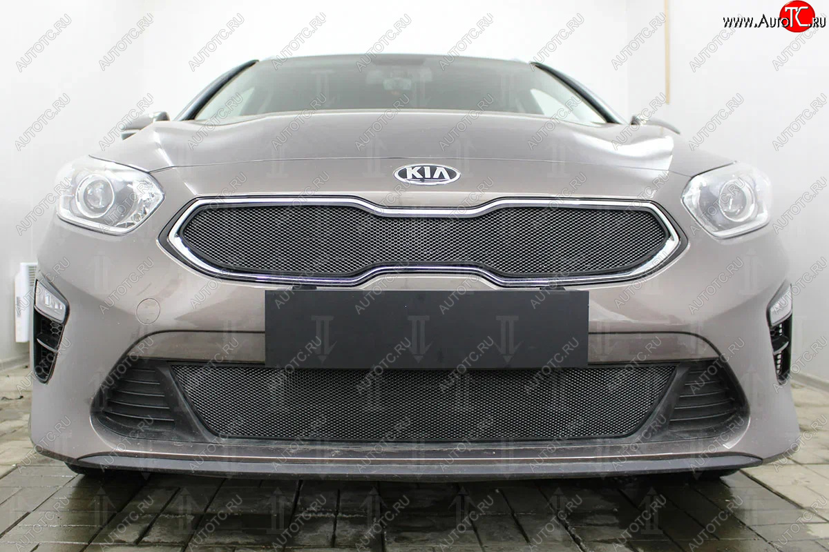 2 999 р. Защитная сетка в бампер (низ, ячейка 3х7 мм) Alfeco Стандарт KIA Ceed 3 CD хэтчбэк (2018-2025) (Чёрная)  с доставкой в г. Вологда