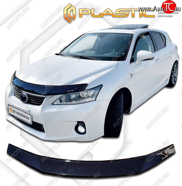 2 079 р. Дефлектор капота CA-Plastic Lexus CT200h A10 дорестайлинг (2011-2013) (classic черный, с надписью)  с доставкой в г. Вологда