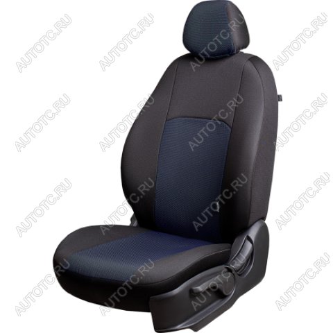 7 849 р. Комплект чехлов для сидений (РЗСиС 40/60 ЗГ Жаккард) Дублин Lord Autofashion Renault Fluence дорестайлинг (2010-2012) (черный, вставка Ёж синяя)  с доставкой в г. Вологда
