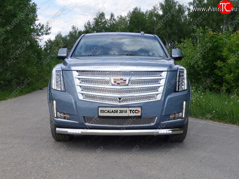43 999 р. Защита передняя нижняя овальная с ДХО 75х42 мм ТСС Тюнинг Cadillac Escalade GMTK2 джип 5 дв. короткая база (2015-2020) (нержавейка)  с доставкой в г. Вологда