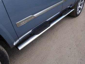 Пороги овальные с накладкой 120x60 мм ТСС Тюнинг Cadillac Escalade GMTK2 джип 5 дв. короткая база (2015-2020) (серые)