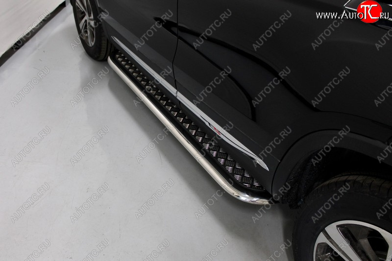 50 949 р. Пороги с площадкой 75*42 мм ТСС Тюнинг Changan CS75 1-ый рестайлинг (2018-2022) (серые)  с доставкой в г. Вологда