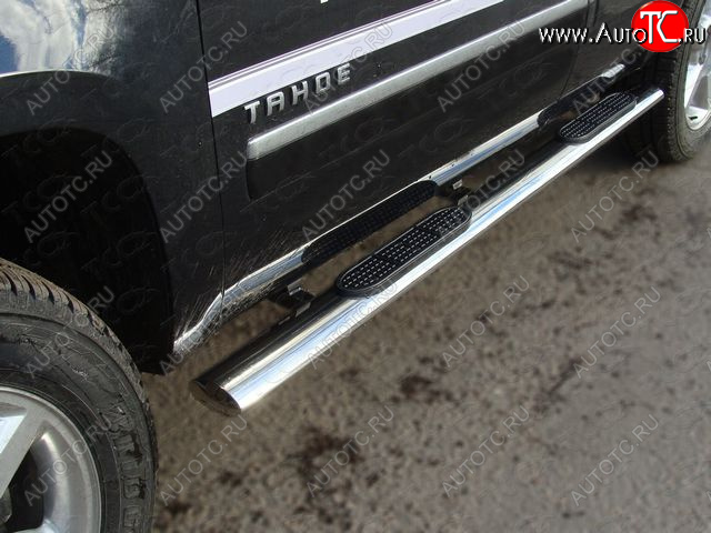 43 949 р. Пороги овальные с накладкой 120x60 мм ТСС Тюнинг Chevrolet Tahoe GMT900 5 дв. (2006-2013) (серые)  с доставкой в г. Вологда