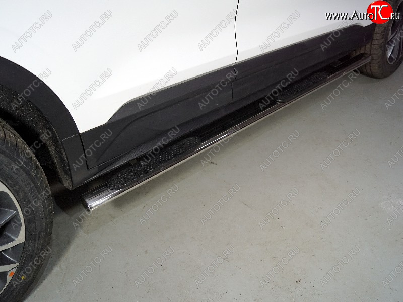 31 399 р. Пороги овальные с накладкой 75*42 мм ТСС Тюнинг Geely Coolray SX11 дорестайлинг (2018-2023) (серые)  с доставкой в г. Вологда