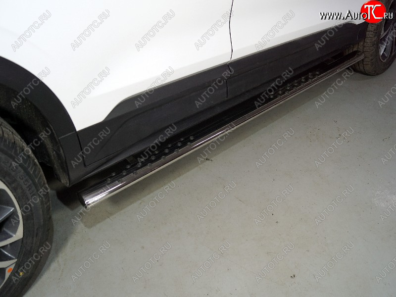 33 999 р. Пороги овальные с проступью 75х42 мм ТСС Тюнинг Geely Coolray SX11 дорестайлинг (2018-2023) (серые)  с доставкой в г. Вологда