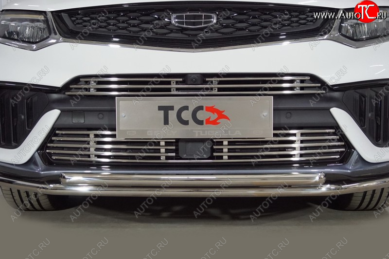 9 349 р. Нижняя декоративная вставка в бампер ТСС Тюнинг Geely Tugella FY11,HPBA4 рестайлинг (2022-2025) (d 12 мм)  с доставкой в г. Вологда
