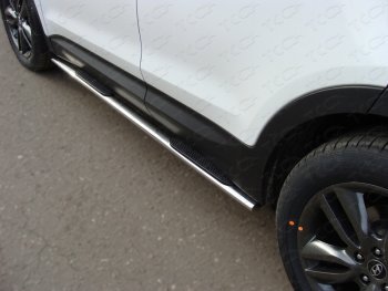 Пороги овальные с накладкой 75*42 мм ТСС Тюнинг Hyundai Santa Fe DM дорестайлинг (2012-2016) (серые)