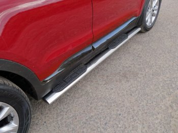 Пороги овальные с накладкой 120х60 мм ТСС Тюнинг Hyundai Santa Fe TM дорестайлинг (2018-2021) (серые)