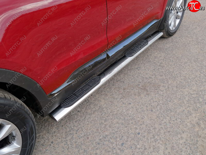 43 949 р. Пороги овальные с накладкой 120х60 мм ТСС Тюнинг Hyundai Santa Fe TM дорестайлинг (2018-2021) (серые)  с доставкой в г. Вологда