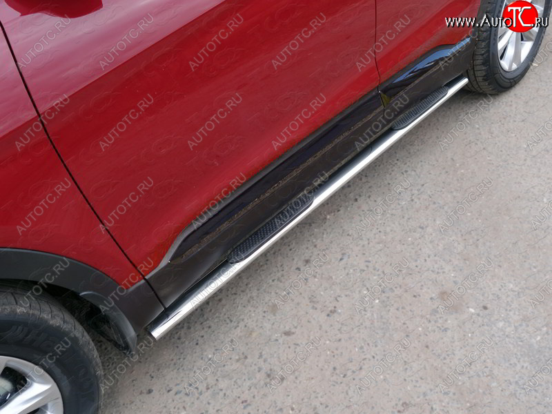 33 999 р. Пороги овальные с накладкой 75х42 мм ТСС Тюнинг Hyundai Santa Fe TM дорестайлинг (2018-2021) (серые)  с доставкой в г. Вологда