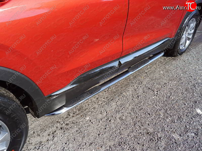 35 999 р. Пороги овальные гнутые с накладкой 75х42 мм Hyundai Santa Fe TM дорестайлинг (2018-2021) (серые)  с доставкой в г. Вологда