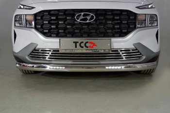 Защита передняя нижняя овальная с ДХО 75х42 мм ТСС Тюнинг Hyundai Santa Fe TM рестайлинг (2020-2022) (нержавейка)