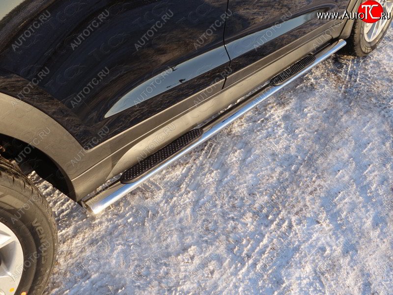 29 749 р. Пороги овальные с накладкой 75х42 мм ТСС Тюнинг Hyundai Tucson TL дорестайлинг (2015-2018) (серые)  с доставкой в г. Вологда
