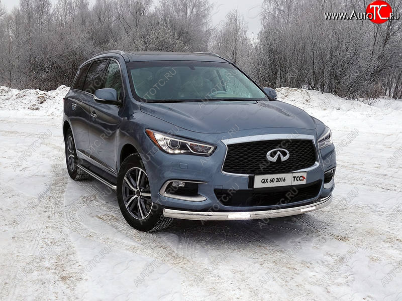 43 999 р. Защита передняя нижняя овальная с ДХО 75х42 мм ТСС Тюнинг INFINITI QX60 L50 рестайлинг (2016-2021) (нержавейка)  с доставкой в г. Вологда