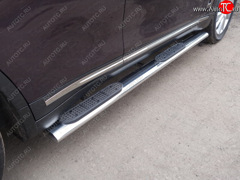 43 949 р. Пороги овальные с накладкой 120х60 мм ТСС Тюнинг INFINITI Q70 Y51 рестайлинг (2015-2018) (серые)  с доставкой в г. Вологда