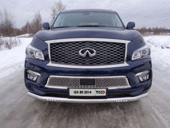 Защита переднего бампера нижняя с ходовыми огнями 76,1 мм ТСС Тюнинг INFINITI QX80 Z62 1-ый рестайлинг (2014-2018) (нержавейка)