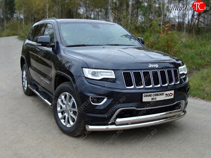 29 449 р. Защита передняя нижняя двойная 76,1*75 мм Тюнинг Jeep Grand Cherokee WK2 1-ый рестайлинг (2013-2018) (нержавейка)  с доставкой в г. Вологда