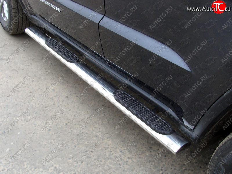 43 949 р. Пороги овальные с накладкой 120х60 мм ТСС Тюнинг Jeep Grand Cherokee WK2 1-ый рестайлинг (2013-2018) (серые)  с доставкой в г. Вологда