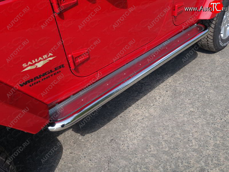 41 749 р. Пороги с площадкой 60,3 мм ТСС Тюнинг Jeep Wrangler JK 3 дв. дорестайлинг (2006-2010) (нержавейка)  с доставкой в г. Вологда
