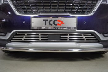 Нижняя декоративная вставка в бампер ТСС Тюнинг KIA Carnival KA4 минивэн дорестайлинг (2020-2023) (d 16 мм )