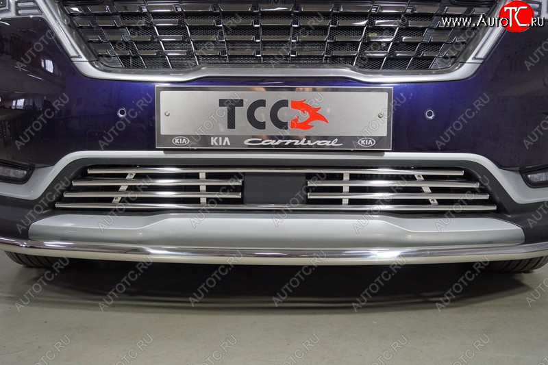 8 699 р. Нижняя декоративная вставка в бампер ТСС Тюнинг KIA Carnival KA4 минивэн дорестайлинг (2020-2023) (d 16 мм )  с доставкой в г. Вологда