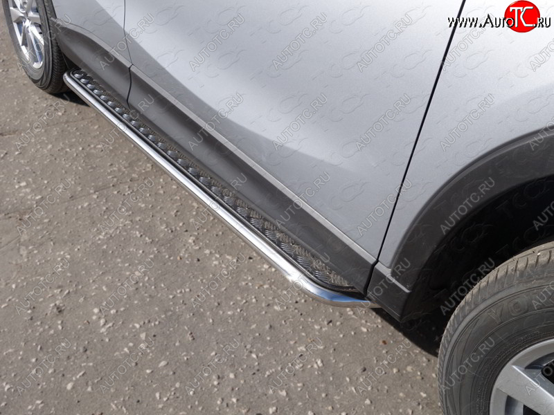 29 999 р. Пороги с площадкой 42,4 мм ТСС Тюнинг Mazda CX-5 KE рестайлинг (2015-2017) (серые)  с доставкой в г. Вологда