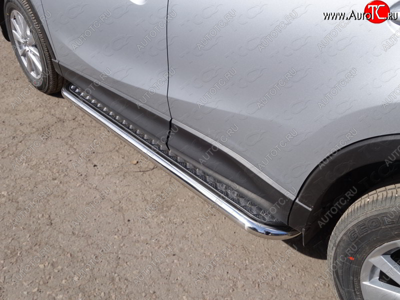 34 799 р. Пороги с площадкой 60,3 мм ТСС Тюнинг Mazda CX-5 KE рестайлинг (2015-2017) (серые)  с доставкой в г. Вологда