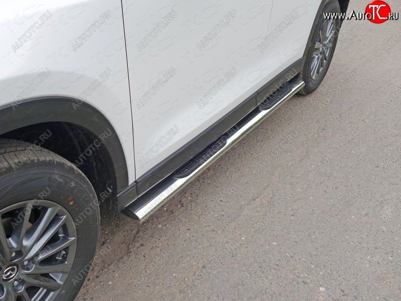40 799 р. Пороги овальные с накладкой 120х60 мм, ТСС Тюнинг Mazda CX-5 KF (2016-2025) (серые)  с доставкой в г. Вологда