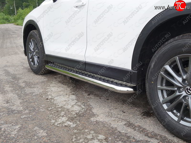 34 799 р. Пороги с площадкой 60,3 мм ТСС Тюнинг Mazda CX-5 KF (2016-2025) (серые)  с доставкой в г. Вологда