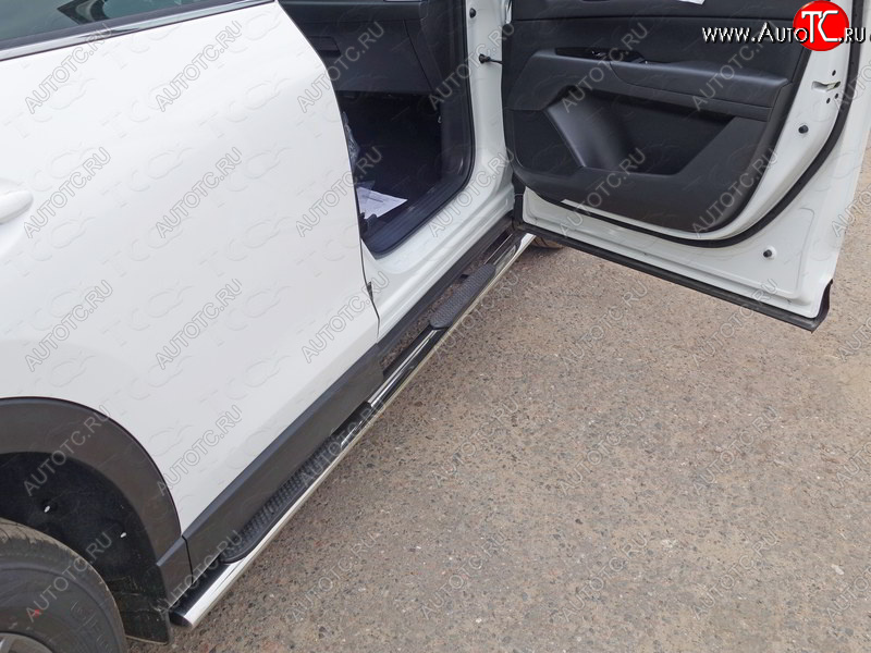 31 399 р. Пороги овальные с накладкой 75х42 мм ТСС Тюнинг Mazda CX-5 KF (2016-2025) (серые)  с доставкой в г. Вологда