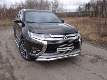 Защита передняя нижняя короткая с ходовыми огнями 60,3 мм ТСС Тюнинг Mitsubishi Outlander GF 2-ой рестайлинг (2015-2018) (нержавейка)