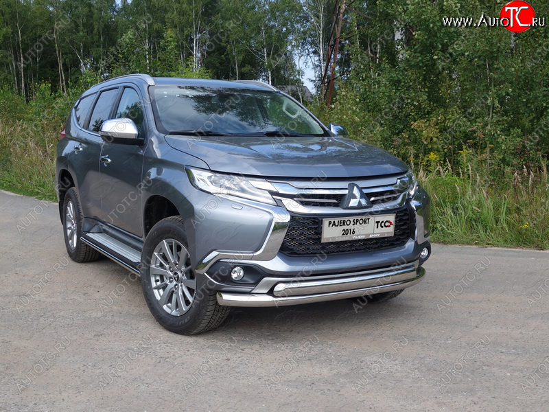 24 999 р. Защита передняя нижняя двойная 76,1*75 мм ТСС Тюнинг Mitsubishi Pajero Sport QE дорестайлинг (2015-2021) (нержавейка)  с доставкой в г. Вологда