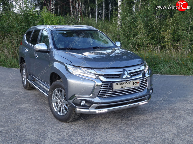 40 999 р. Защита передняя нижняя овальная с ДХО 75х42 мм ТСС Тюнинг Mitsubishi Pajero Sport QE дорестайлинг (2015-2021) (нержавейка)  с доставкой в г. Вологда