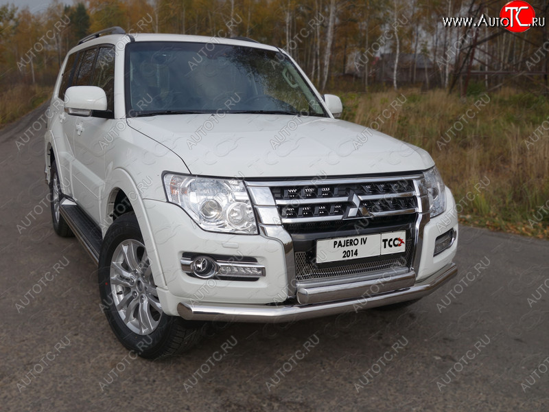 24 999 р. Защита передняя нижняя двойная 76,1*75 мм ТСС Тюнинг Mitsubishi Pajero 4 V90 2-ой рестайлинг (2014-2020) (нержавейка)  с доставкой в г. Вологда