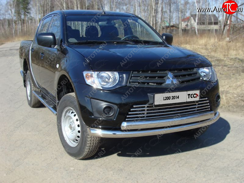 23 549 р. Защита передняя нижняя двойная 76*75 мм Long ТСС Тюнинг Mitsubishi L200 4  рестайлинг (2013-2016) (нержавейка)  с доставкой в г. Вологда